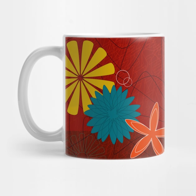 Retro 60s Brick Red Floral by Makanahele